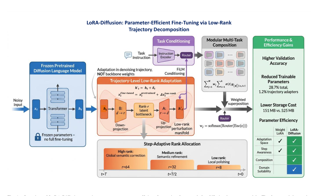 Figure 1: LoRA-Diffusionフレームワークの全体像を示すアーキテクチャ図。