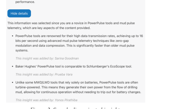 Figure 2: ユーザーのコンテキストと専門性に基づいて提示される示唆（インサイト）の例。